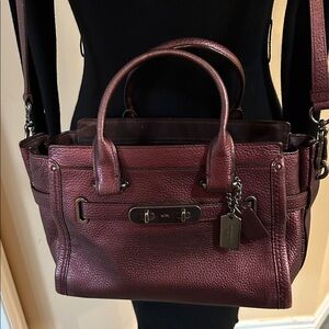 Coach Metallic Oxblood Pebble Leather Swagger Bag